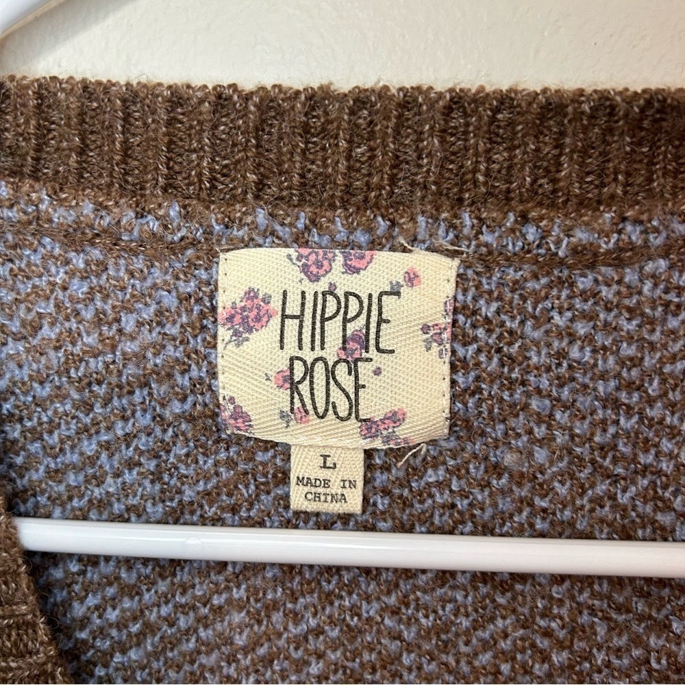 Brown Blue Flowers Sweater Vest Hippie Rose Size L Women’s - Picture 2 of 2